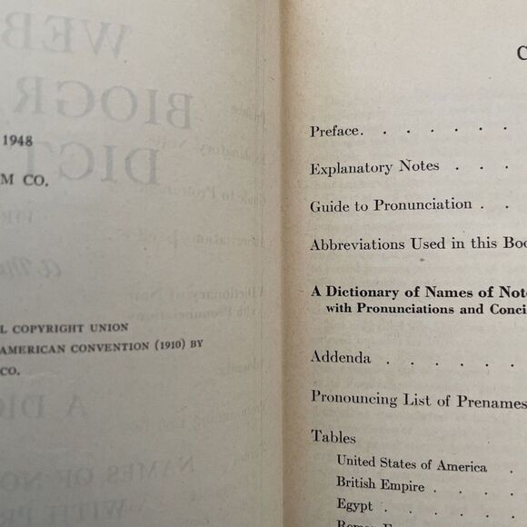 WEBSTERS BIOGRAPHICAL DICTIONARY/1948/FIRST EDITION/HARDCOVER. - Picture 7 of 7